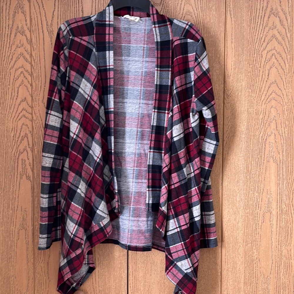 Maroon/red plaid cardigan